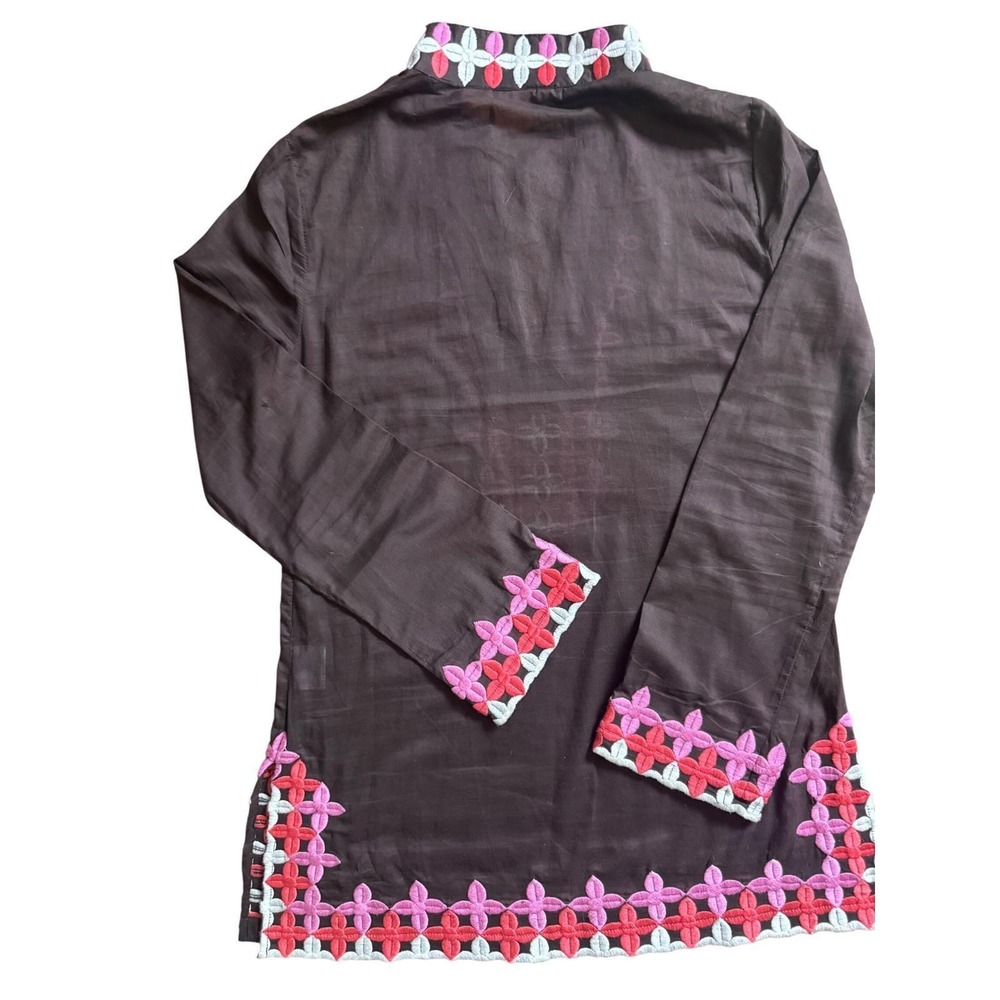 Vintage Y2kTory Burch medium Embroidered Tunic Brown Floral Long Sleeve Top - Picture 7 of 11